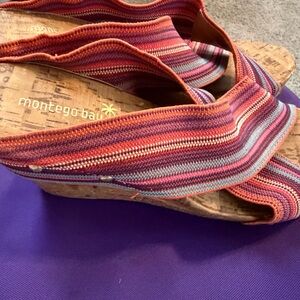 Montego Bay Striped Elastic Wedge Sandals - Multicolor